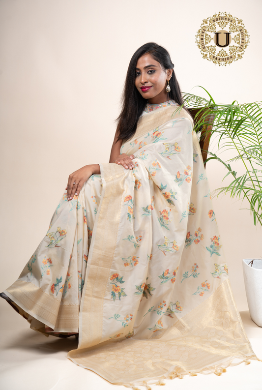 Offwhite Semi Silk With Zari Border