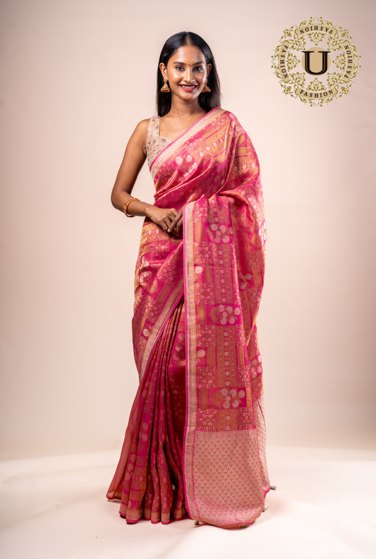 Pink With Zari Woven Saree