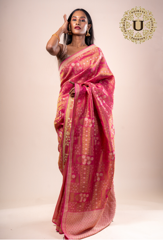Pink With Zari Woven Saree