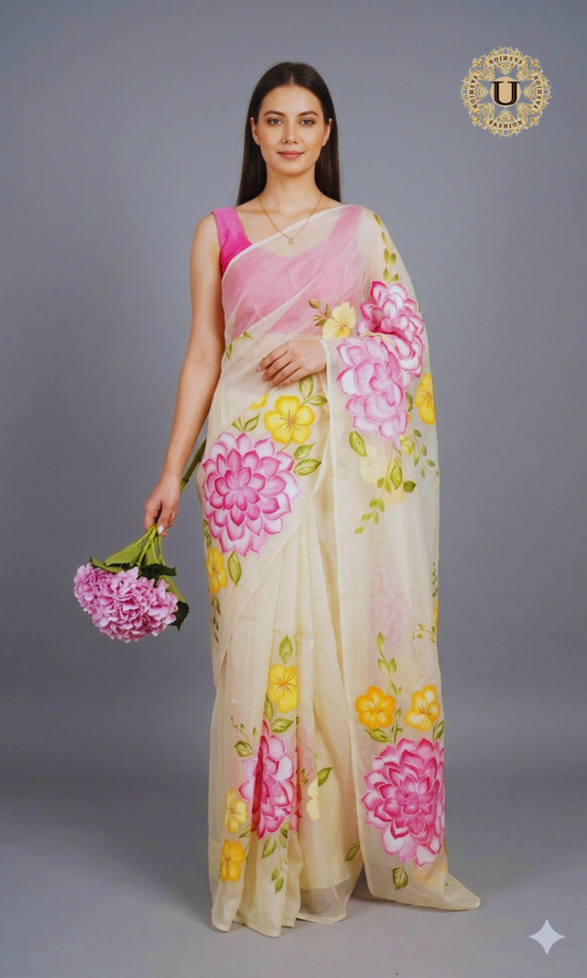 Off white Hand Painted saree