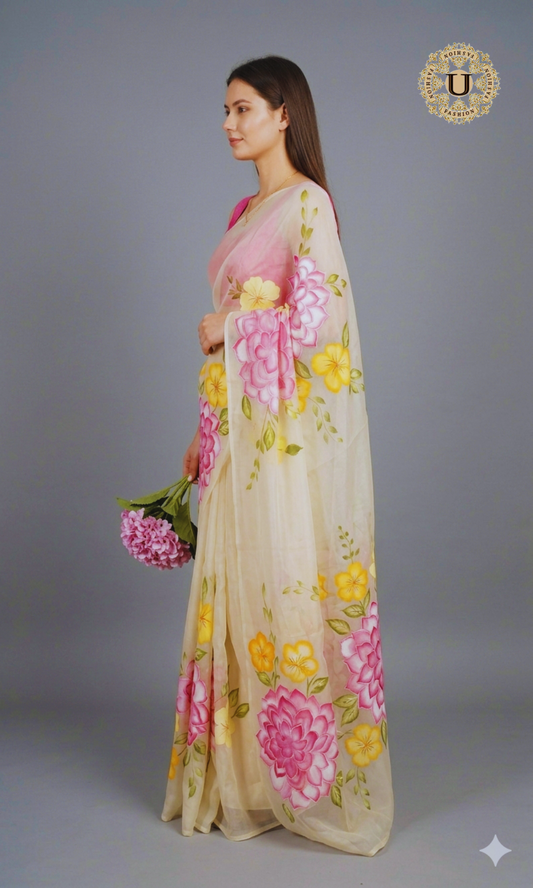 Off white Hand Painted saree