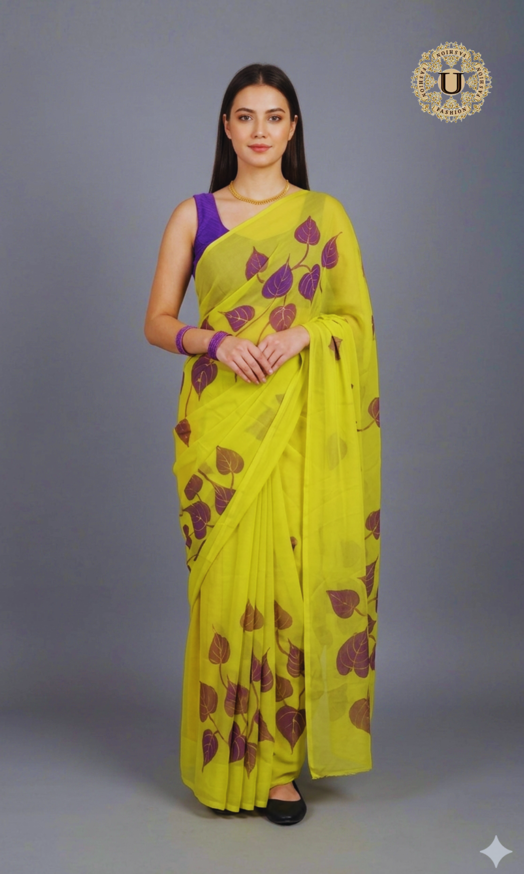 Yellow Hand Painted Chiffon Saree