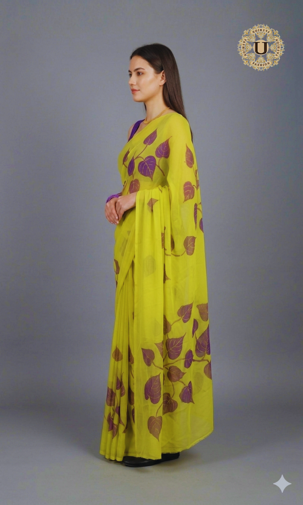 Yellow Hand Painted Chiffon Saree