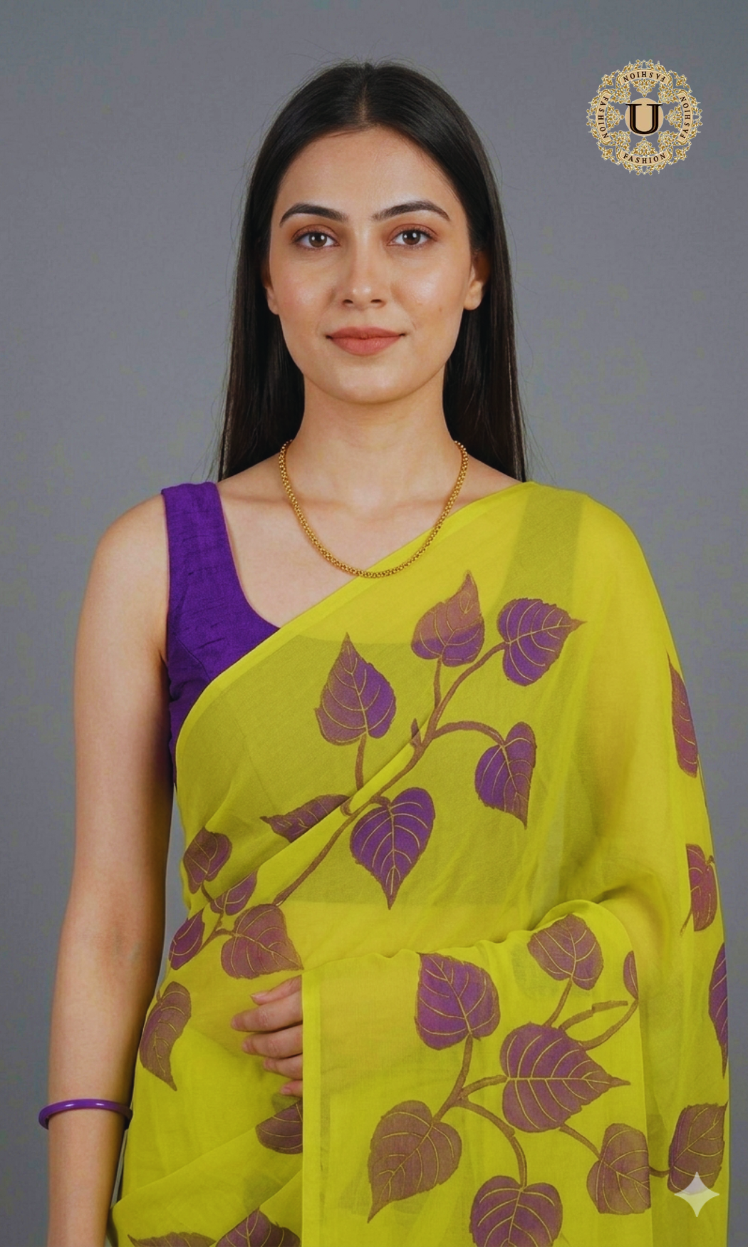 Yellow Hand Painted Chiffon Saree