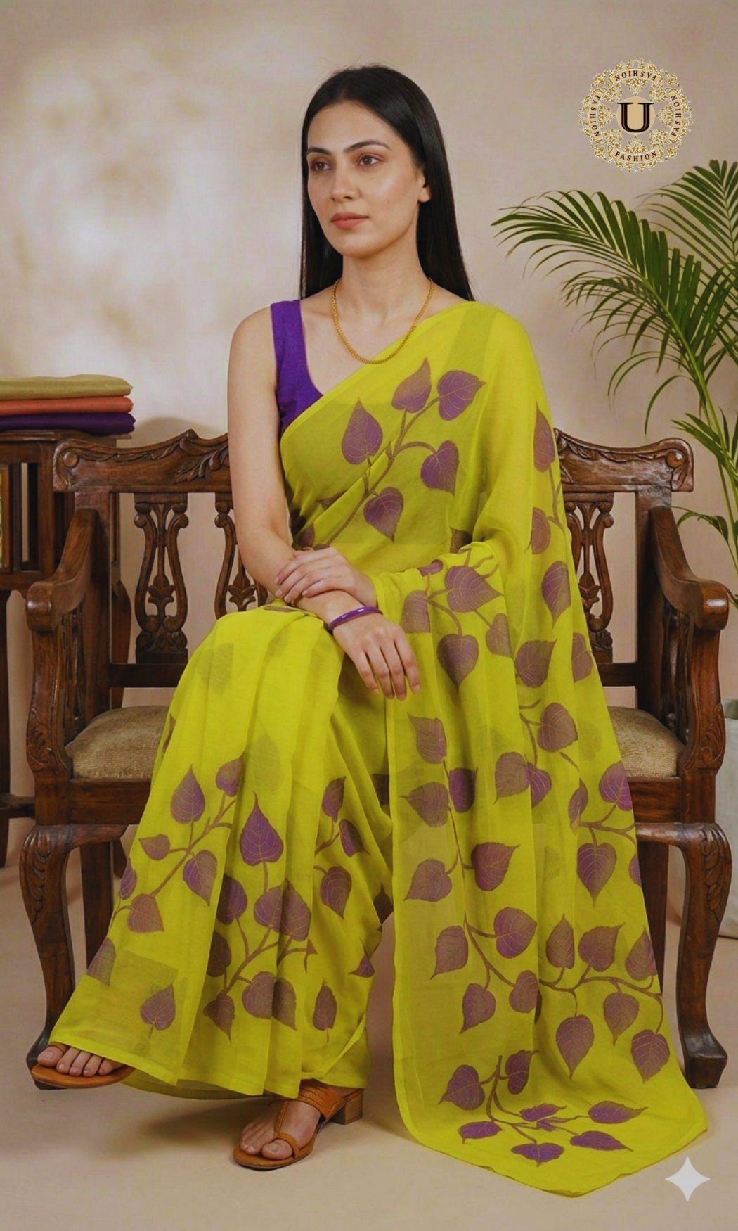 Yellow Hand Painted Chiffon Saree