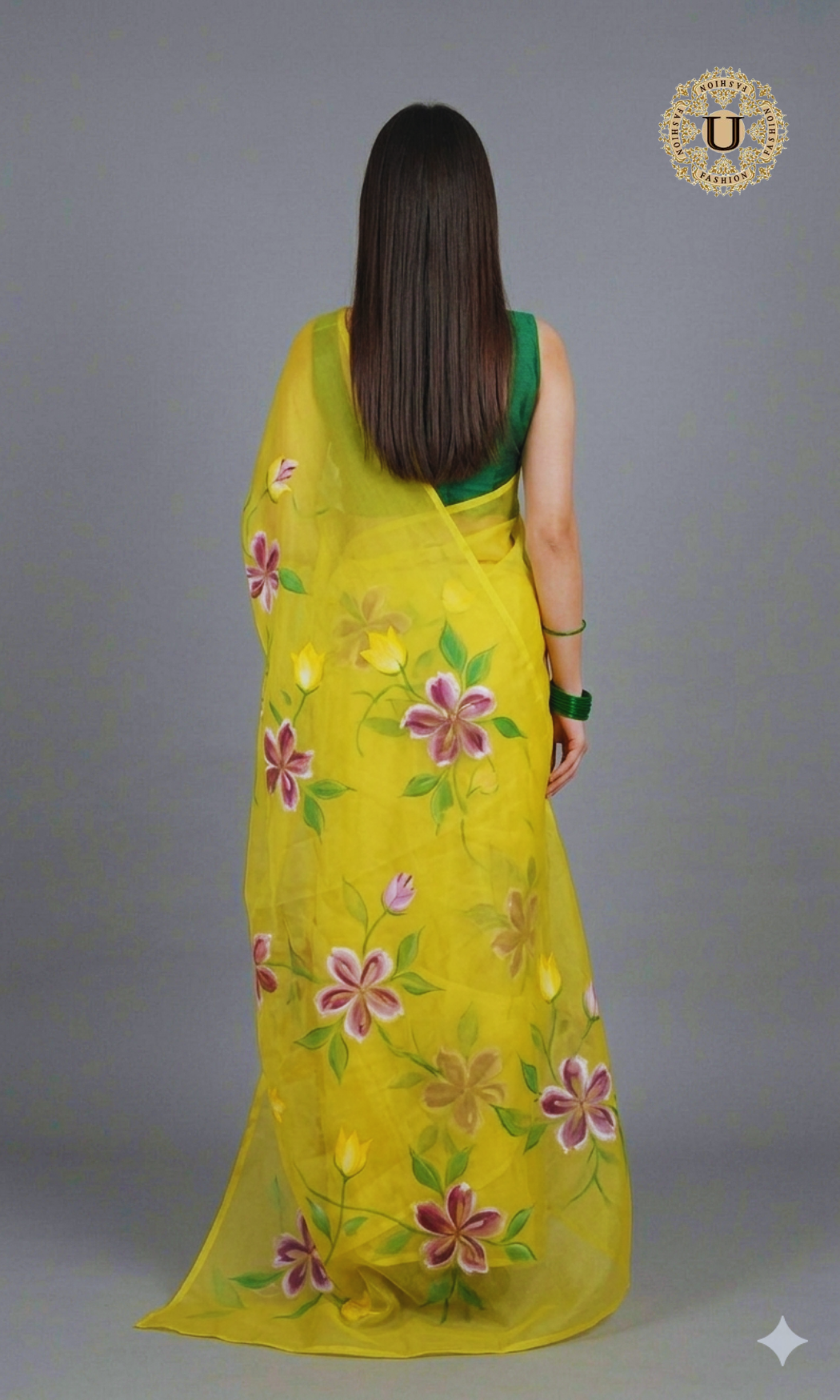 Yellow Hand Painted Chiffon Saree