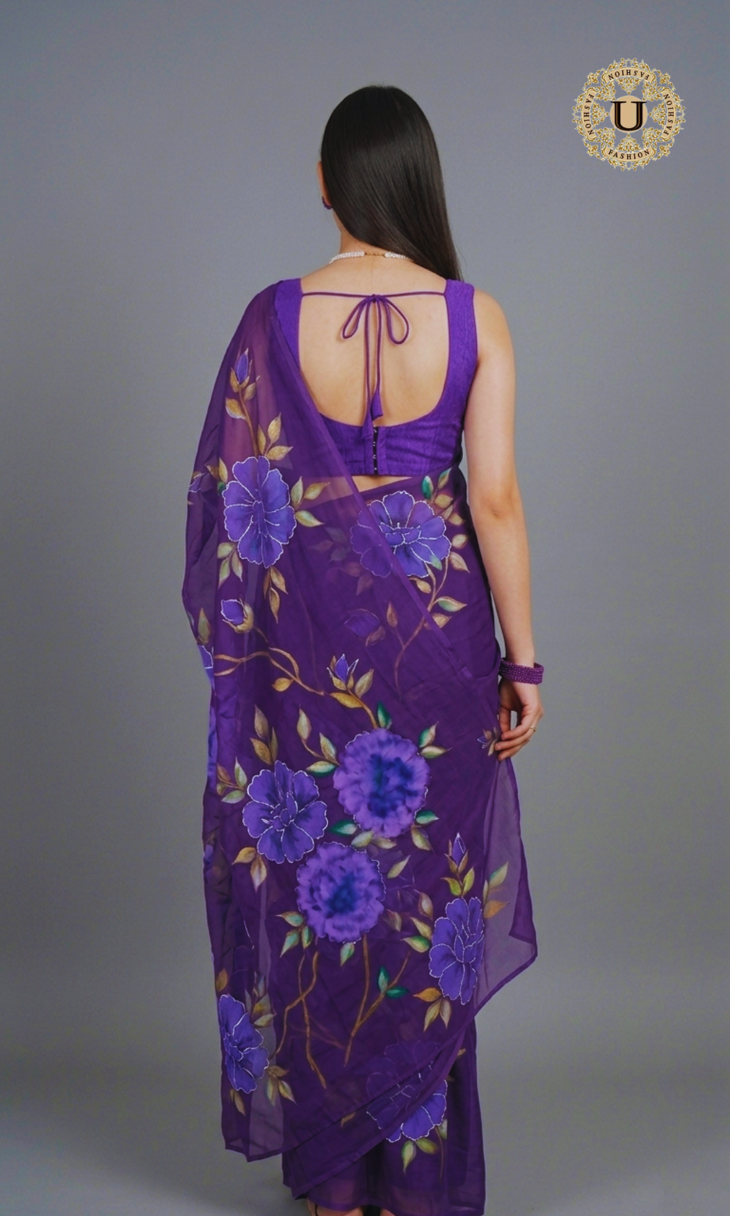 Purple Hand Painted Chiffon Saree