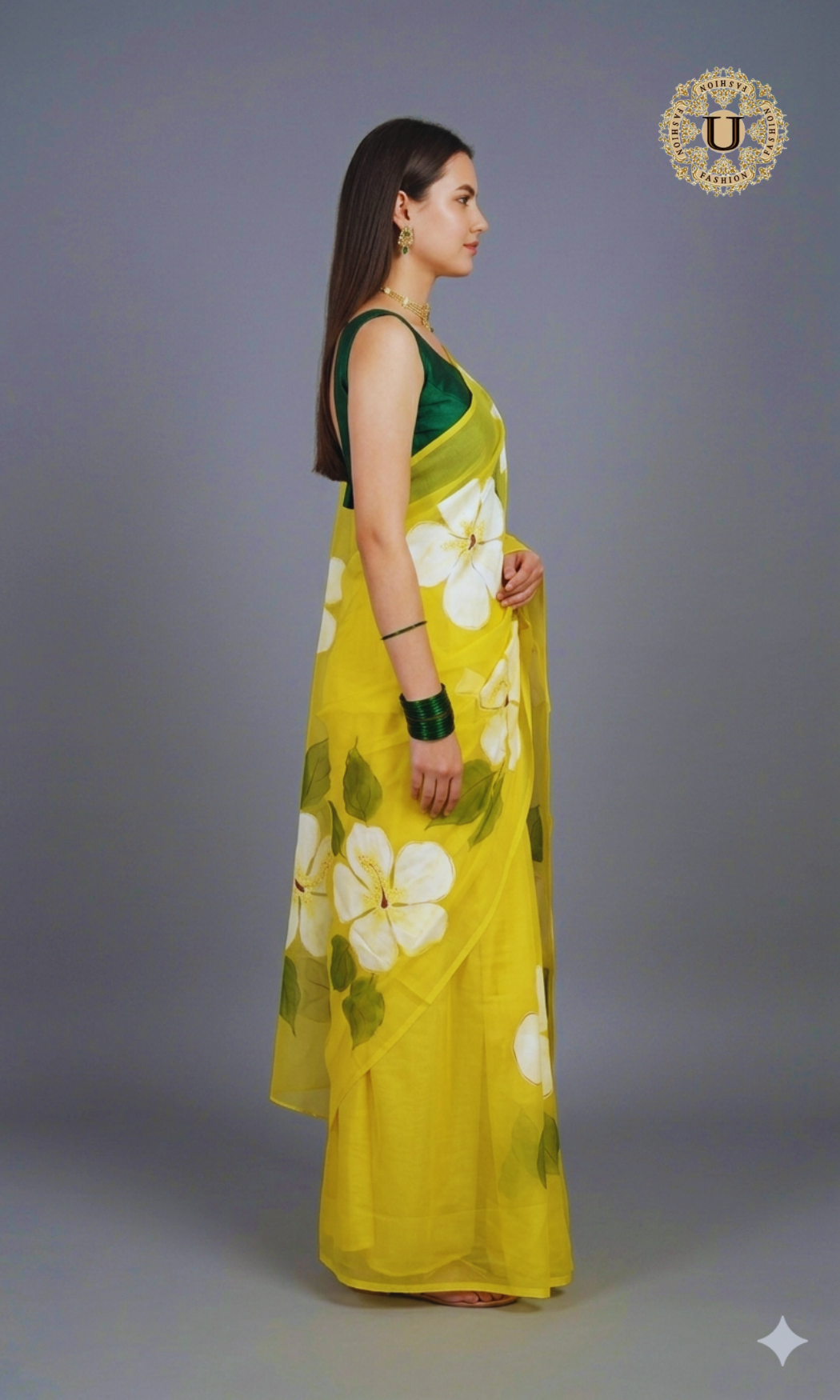 Yellow Hand Painted Chiffon Saree