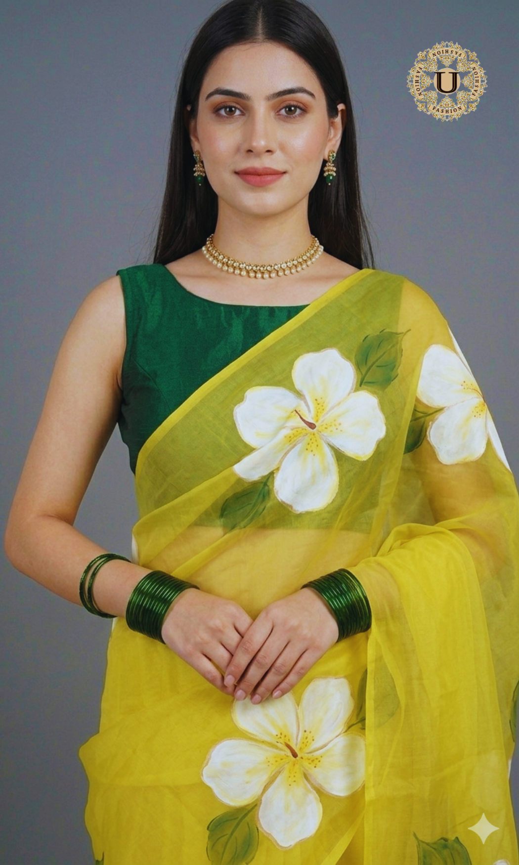 Yellow Hand Painted Chiffon Saree