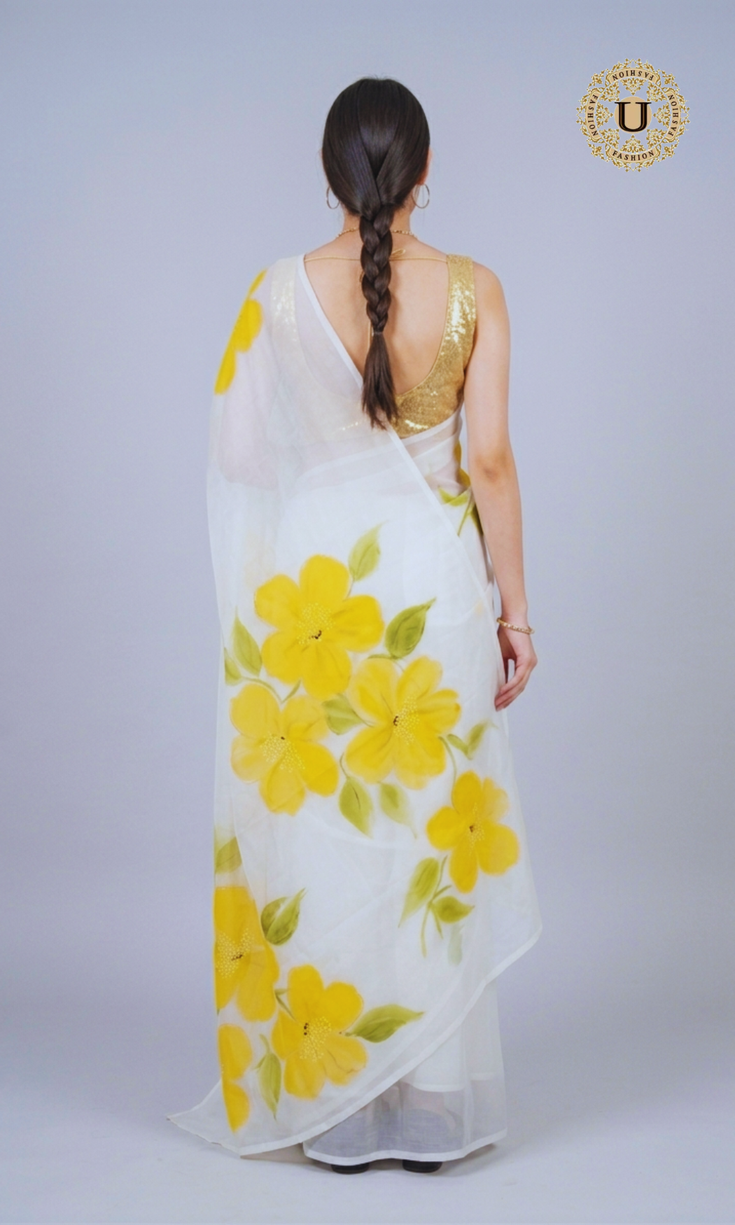 White Hand Painted Chiffon Saree