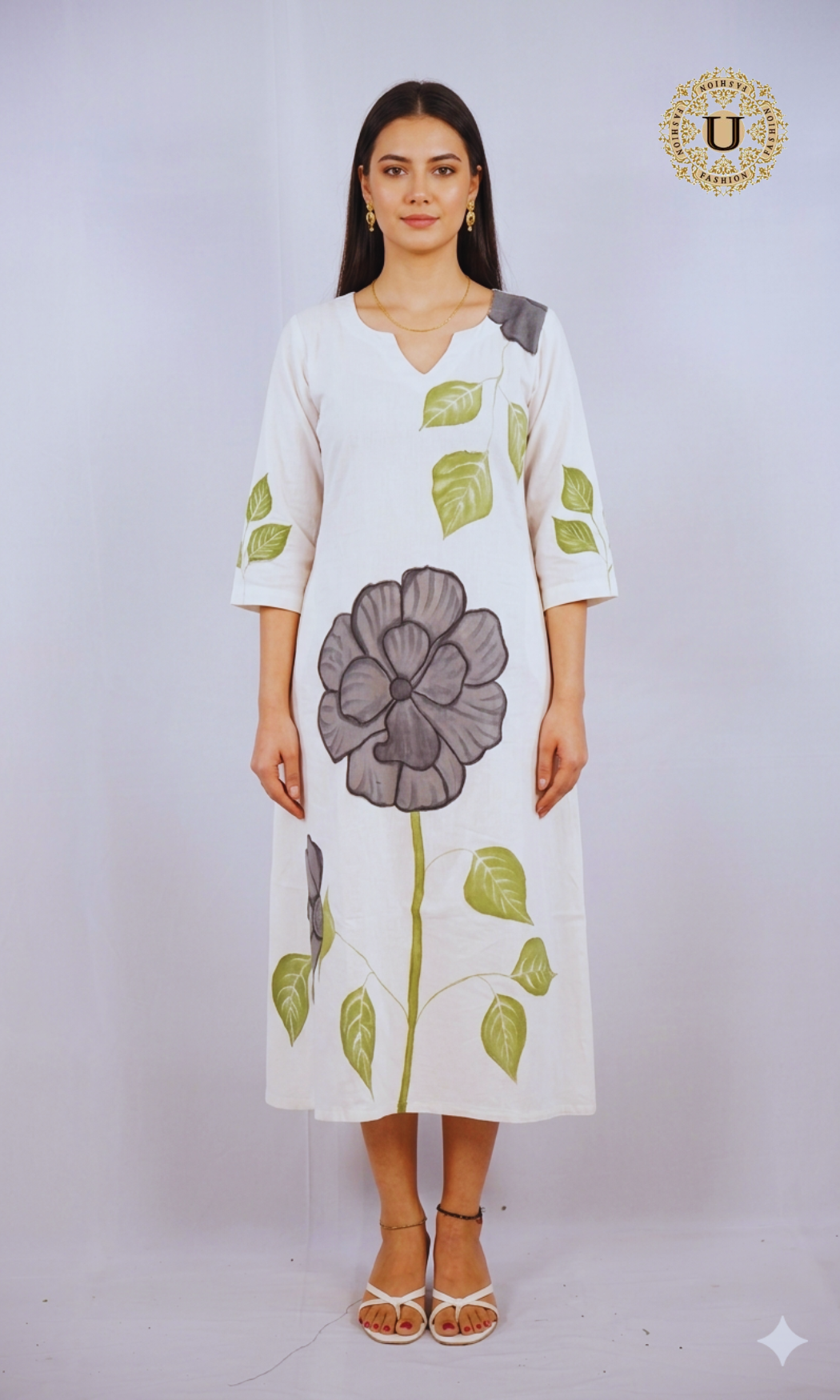 White Hand Painted Cotton Kurti