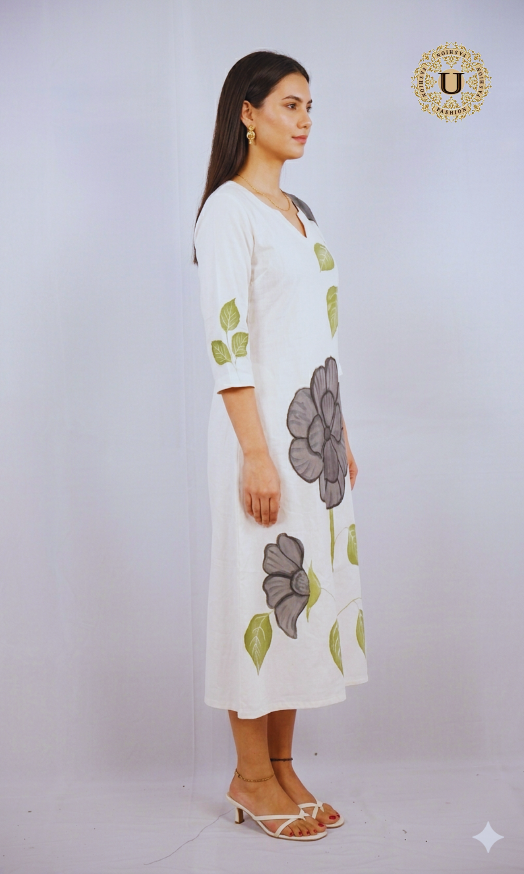 White Hand Painted Cotton Kurti