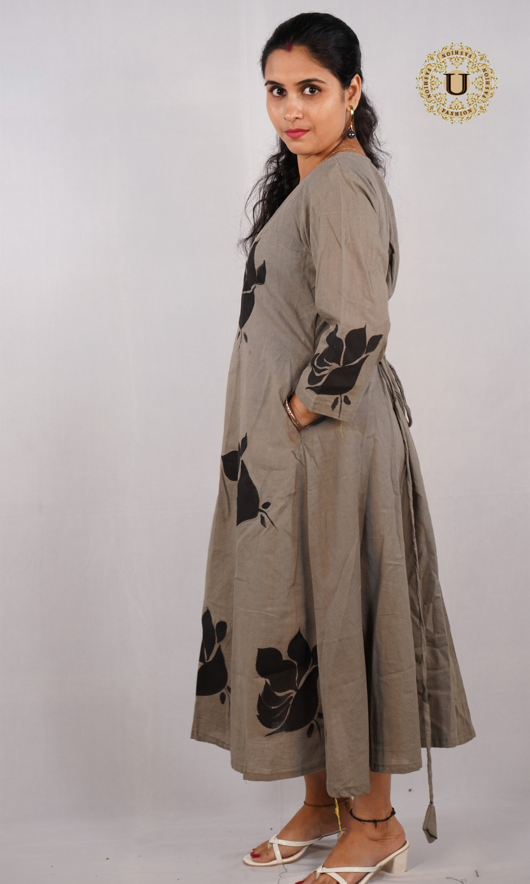 Grey & Black Hand Painted Cotton Maxi Dress
