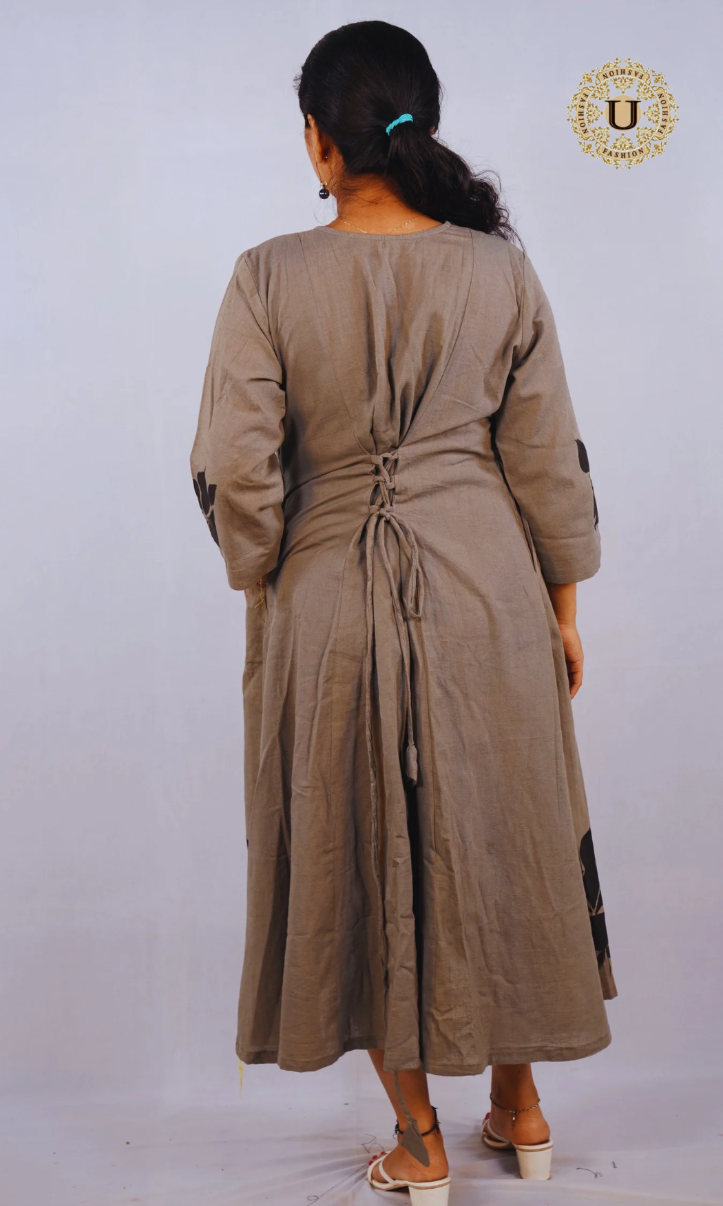 Grey & Black Hand Painted Cotton Maxi Dress
