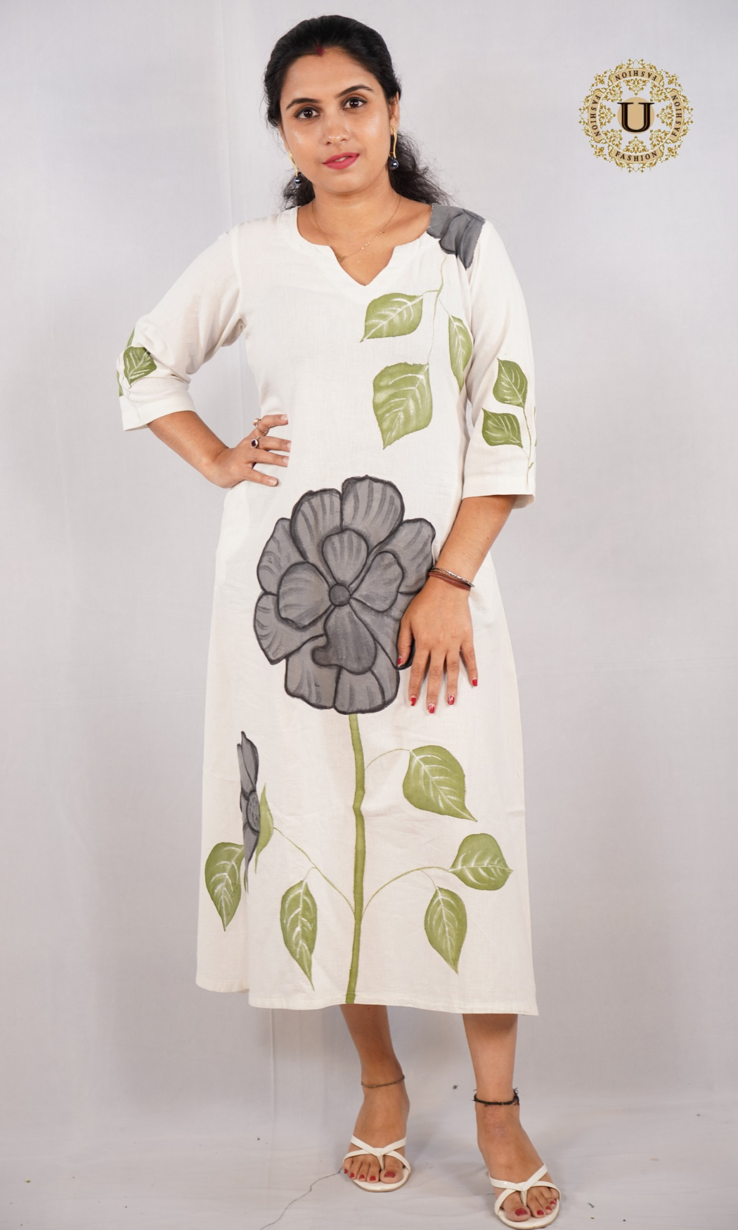 White Hand Painted Cotton Kurti