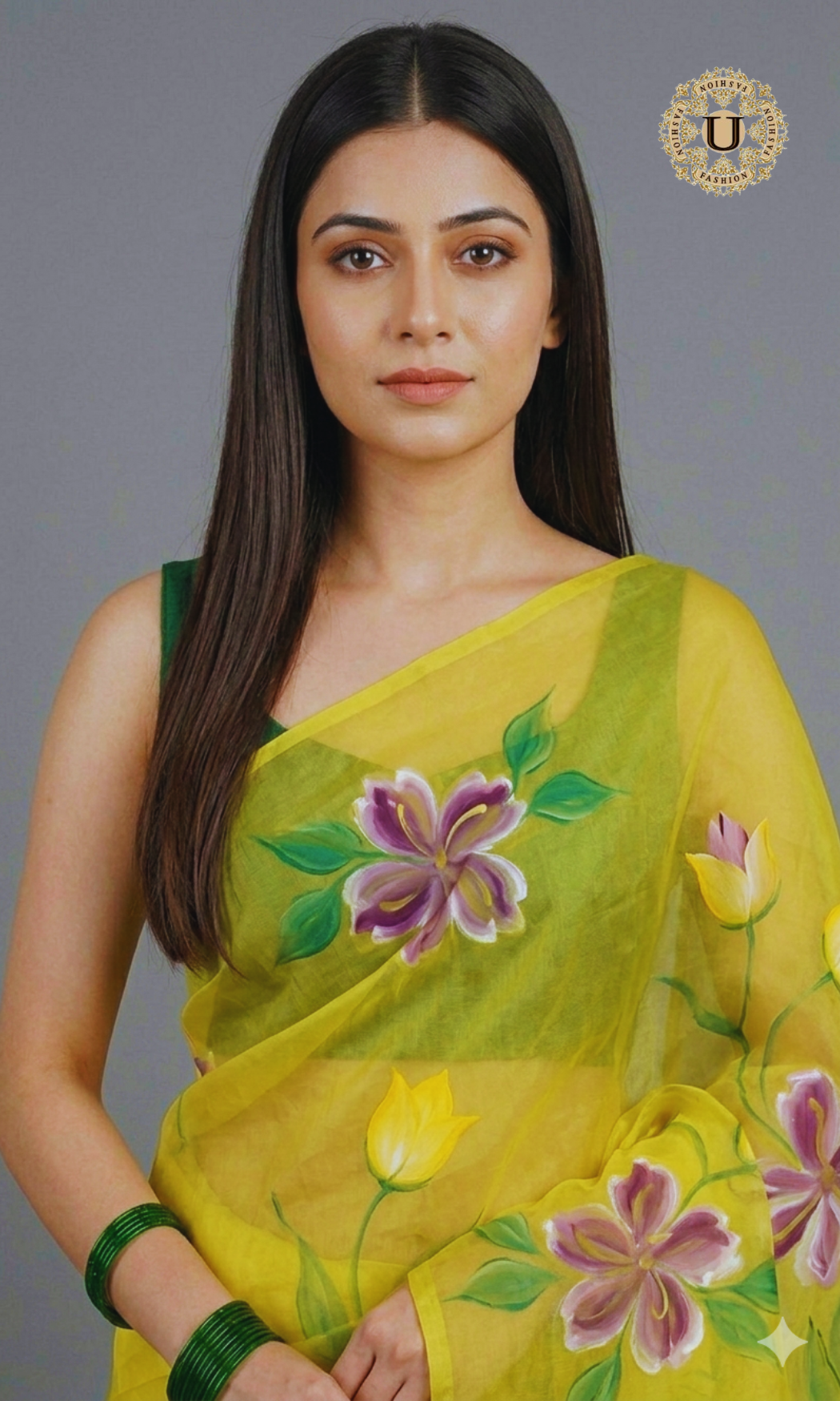 Yellow Hand Painted Chiffon Saree
