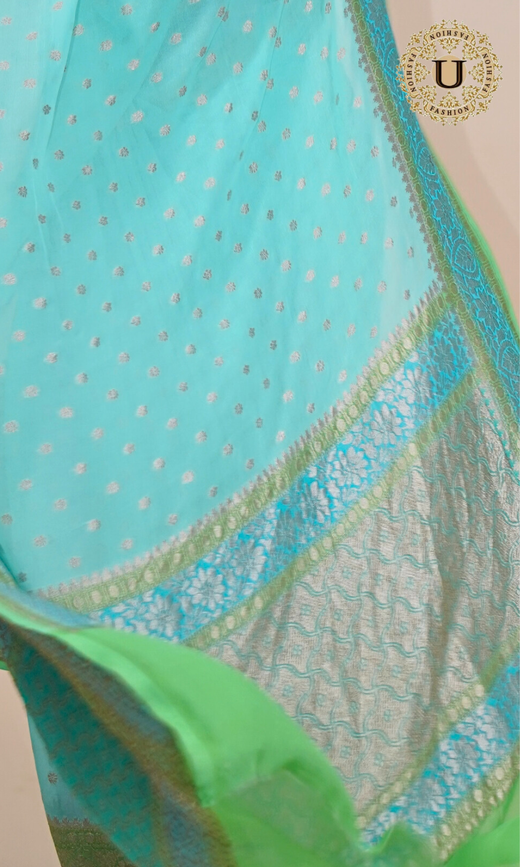 Torquoise Blue Banaras Georgette Saree