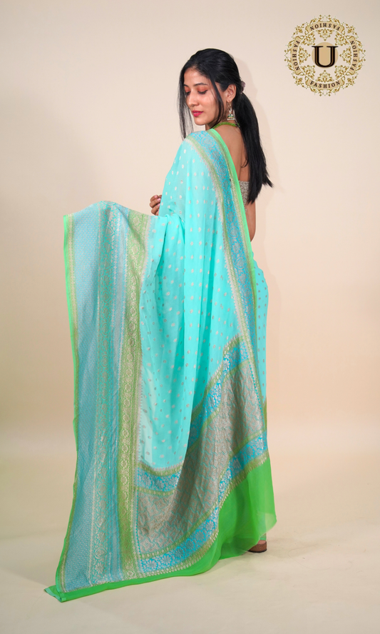 Torquoise Blue Banaras Georgette Saree