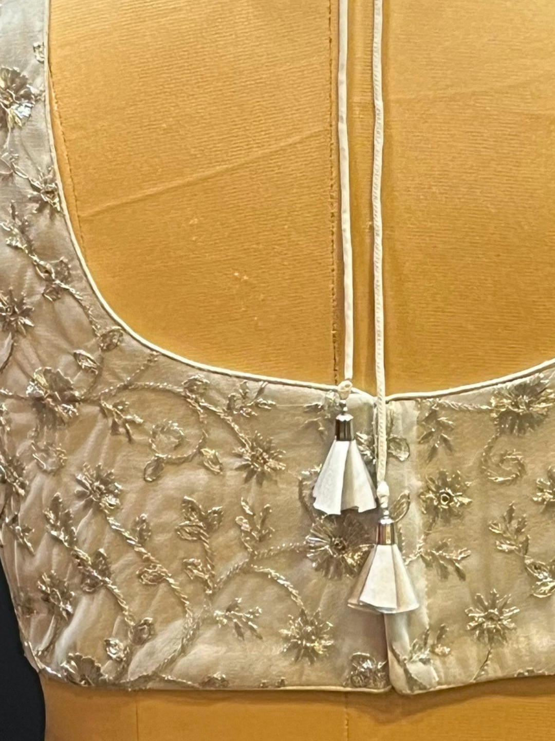 Silver Organza Zari Embroidered Blouse