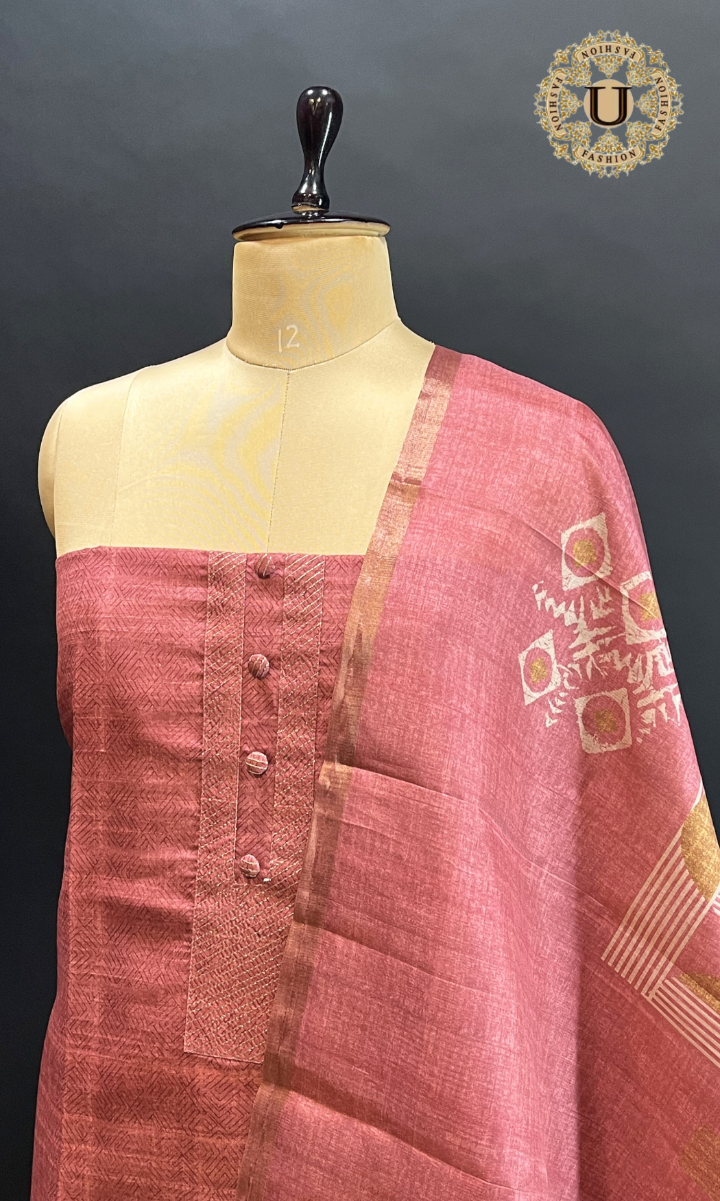 Onion Chanderi Block Printed Un Stitched Suit