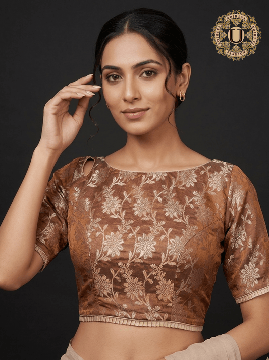Brown Brocade designer blouse XL U fashion