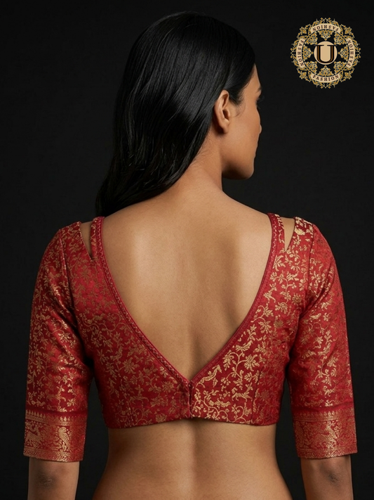 Oil Red Brocade Designer Blouse