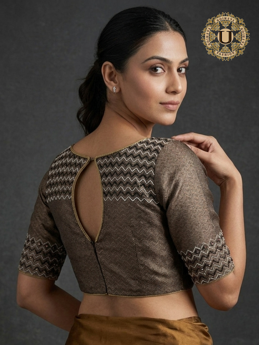 Antique Zari Brown Boat Neck Blouse