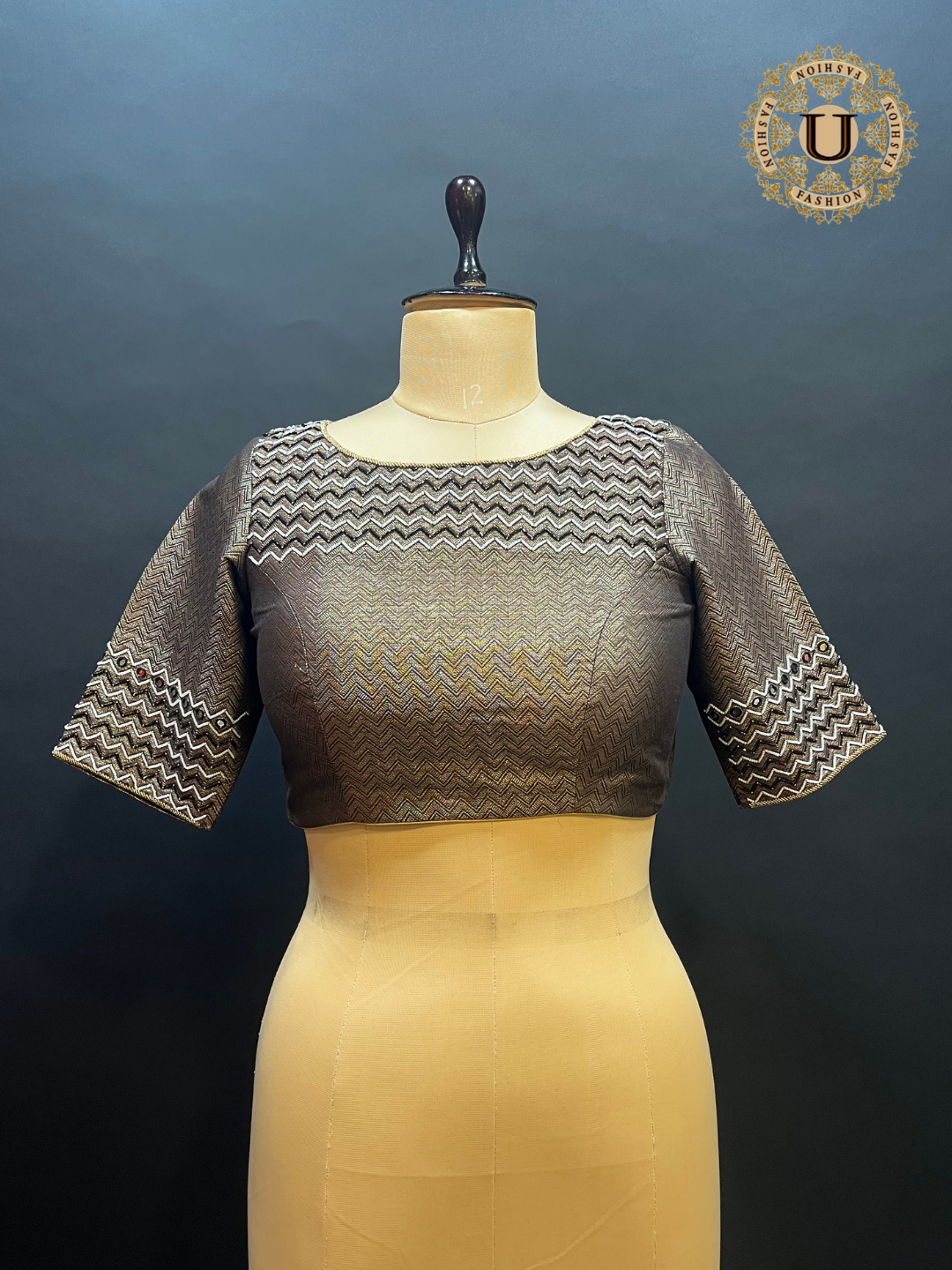 Antique Zari Brown Boat Neck Blouse