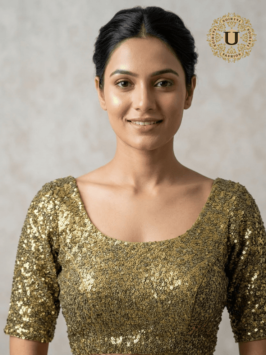 Vintage Gold Sequence Blouse U fashion