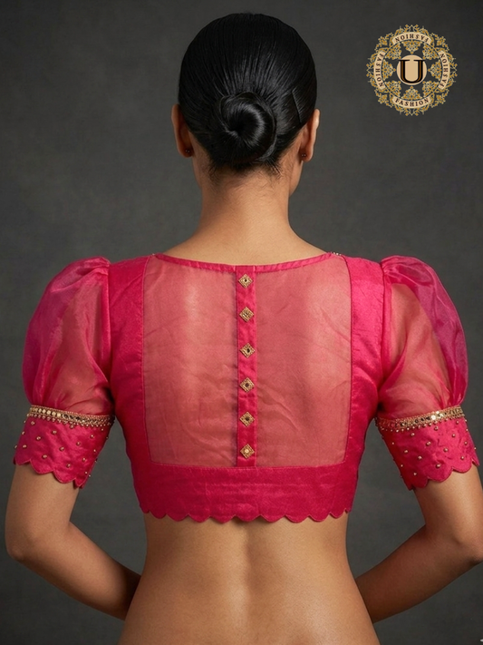 Pink Organza Puff Sleeves Designer Blouse