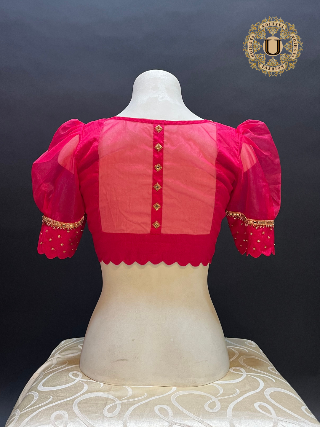 Pink Organza Puff Sleeves Designer Blouse