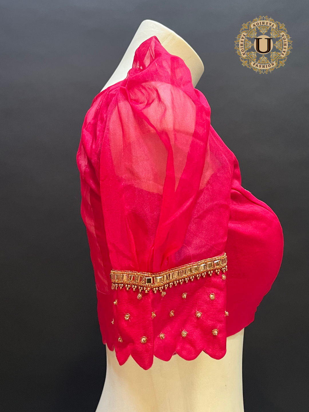 Pink Organza Puff Sleeves Designer Blouse
