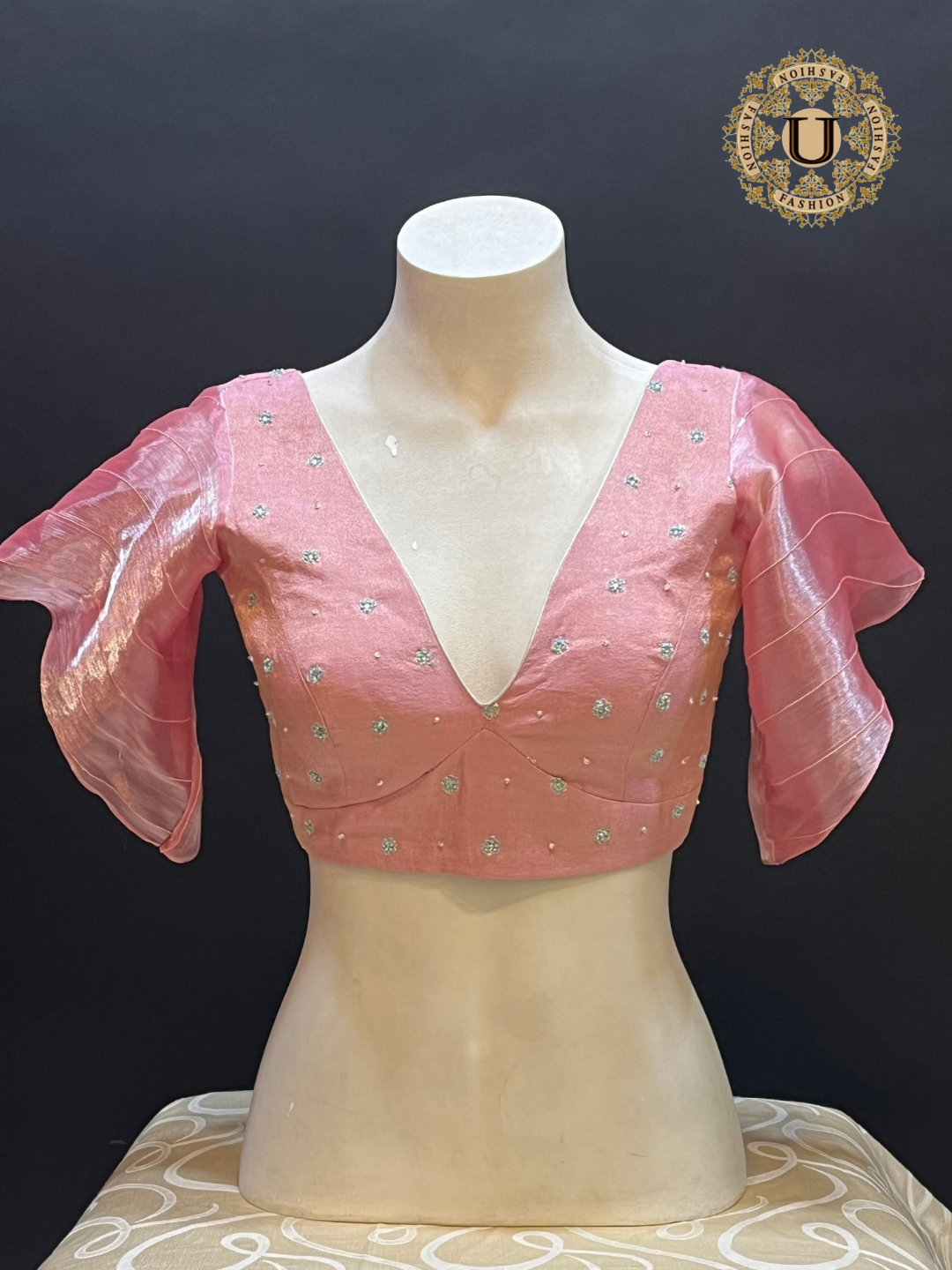 Soft Pink Glass Tissue Ruffle Sleeves Designer Blouse