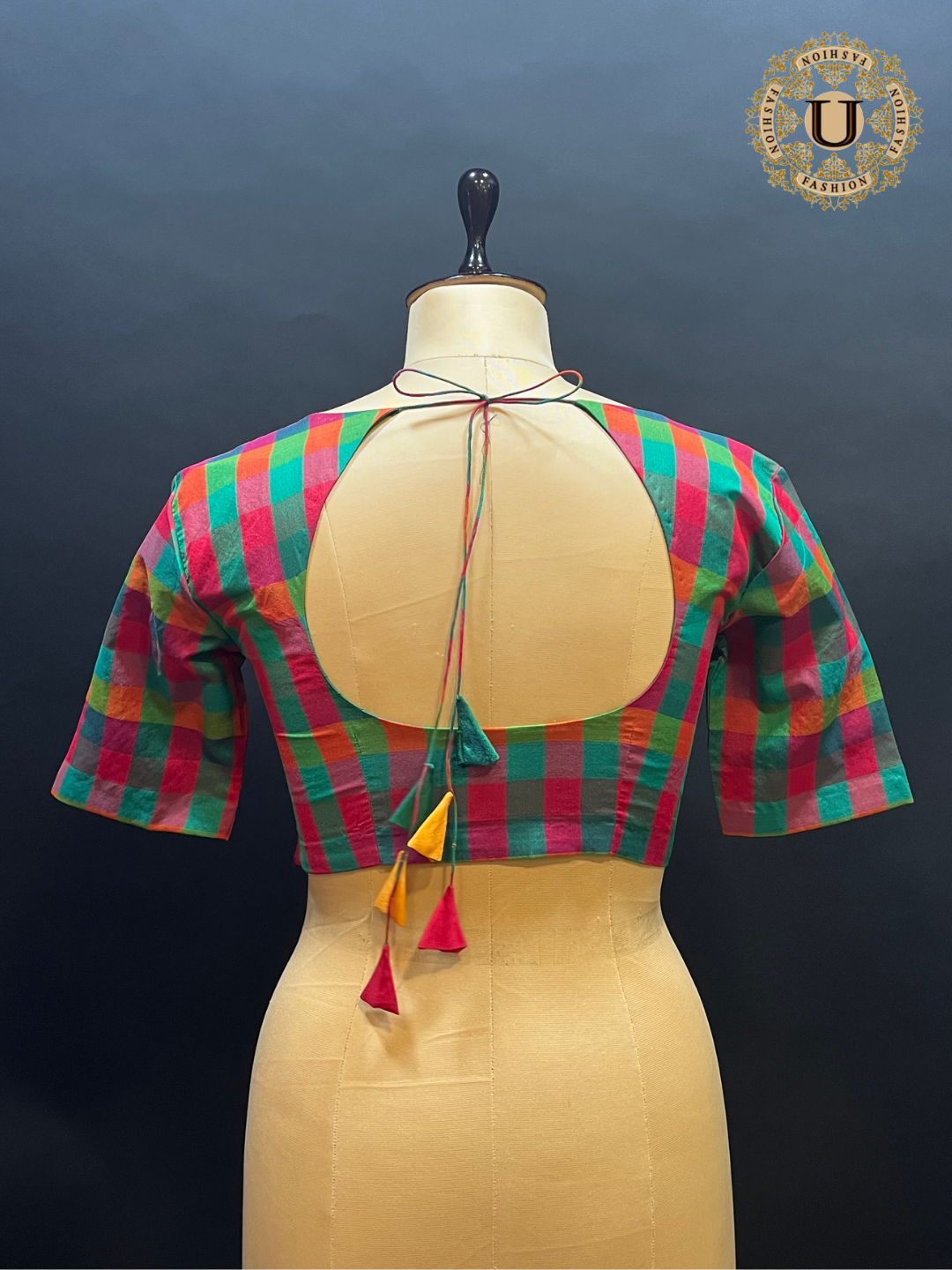 Red & Green Multi Colored Bias Cut Designer Blouse
