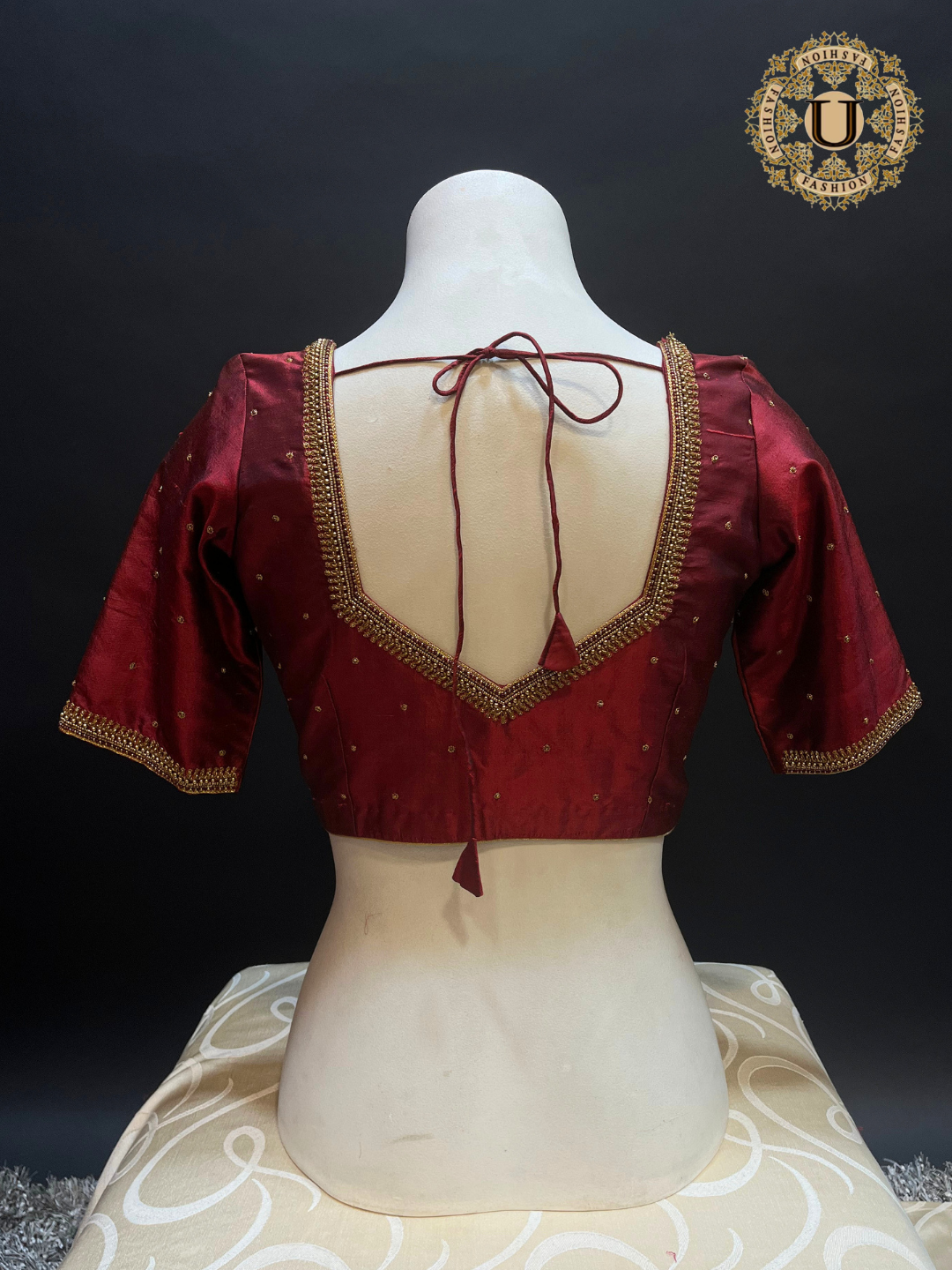 Maroon Pure Silk Blouse with Gold Zari Embroidery
