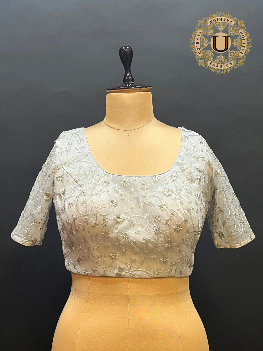 Silver Organza Zari Embroidered Blouse