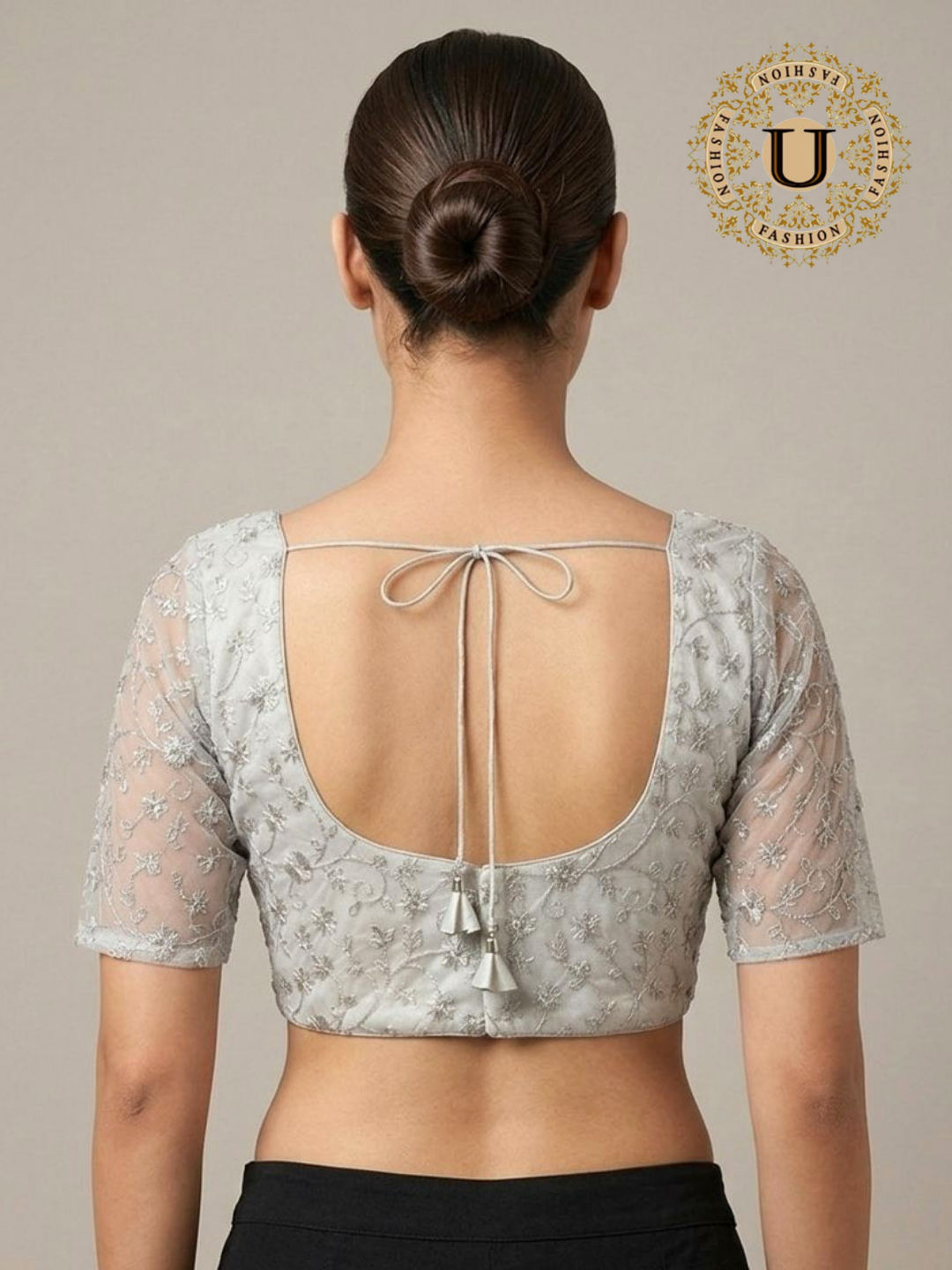 Silver Organza Zari Embroidered Blouse