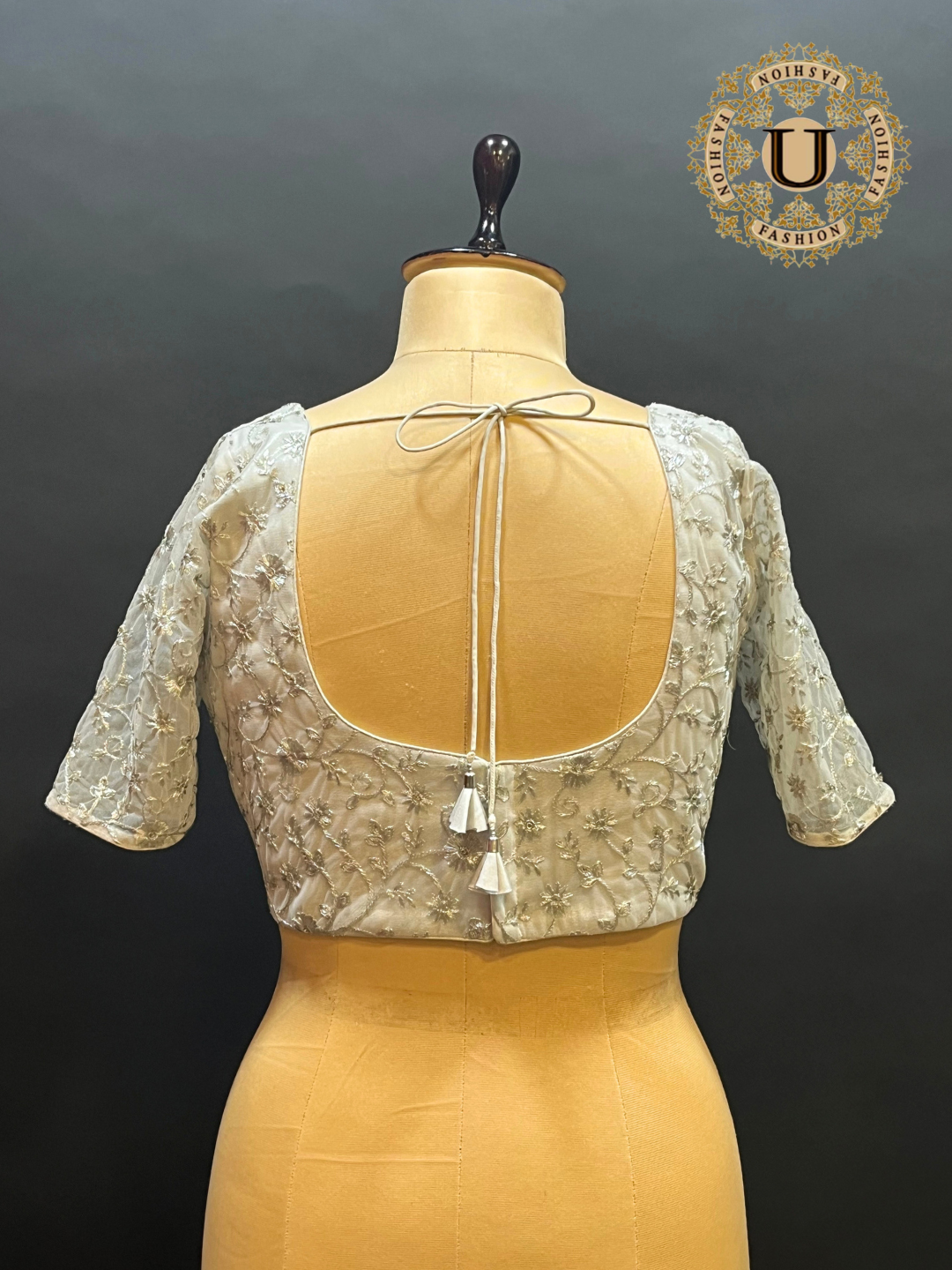 Silver Organza Zari Embroidered Blouse