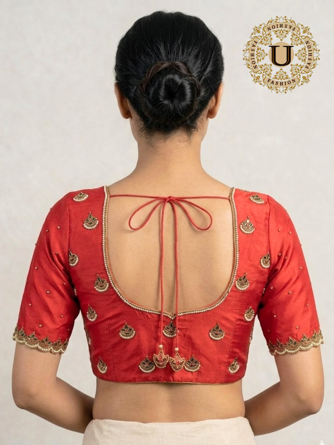 Red Bangalore Silk Blouse | Zardozi Butta with Beads & Stones