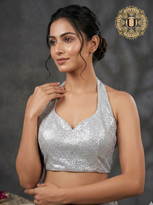 Silver Shimmer Halter Neck Blouse