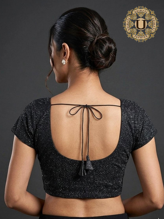 Black Shimmer Round Neck Blouse