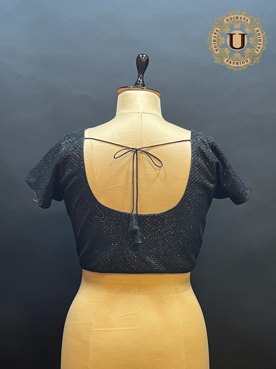 Black Shimmer Round Neck Blouse