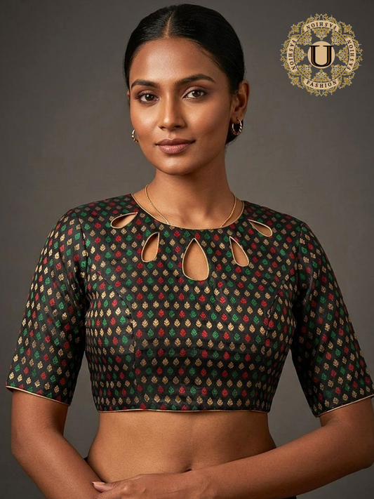 Black Silk Brocade Designer Blouse