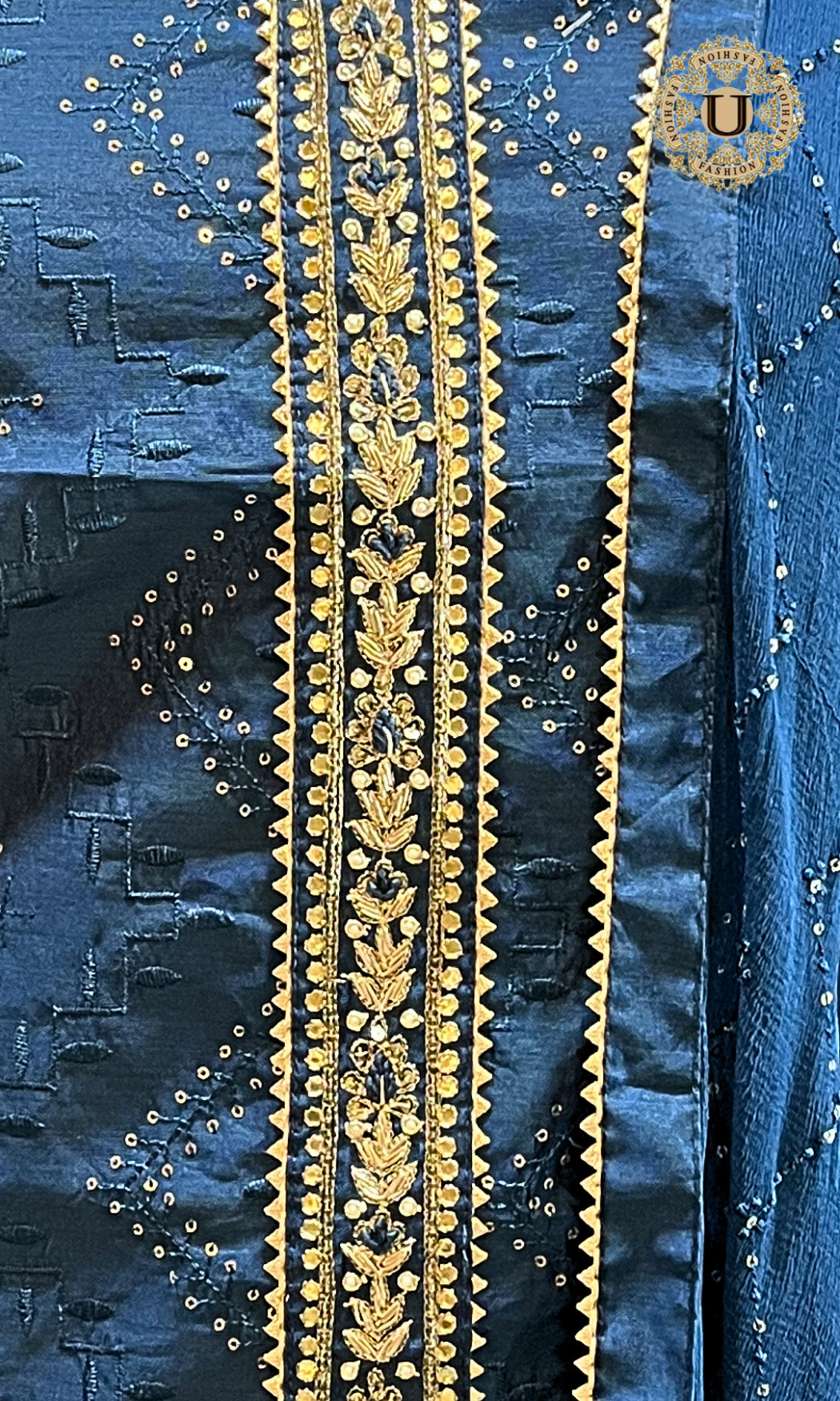 Blue Silk Cotton Bandhani with Embroidered Un Stitched Suit.