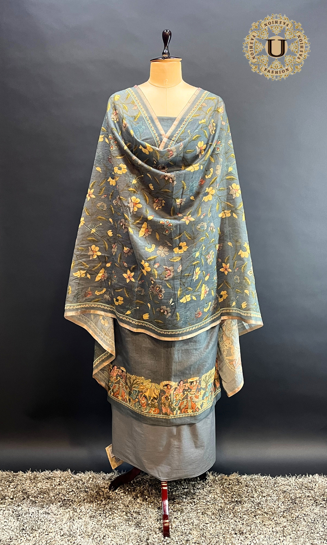 Soft Tussar Silk Figurative Digital Printed Un Stiched Suit