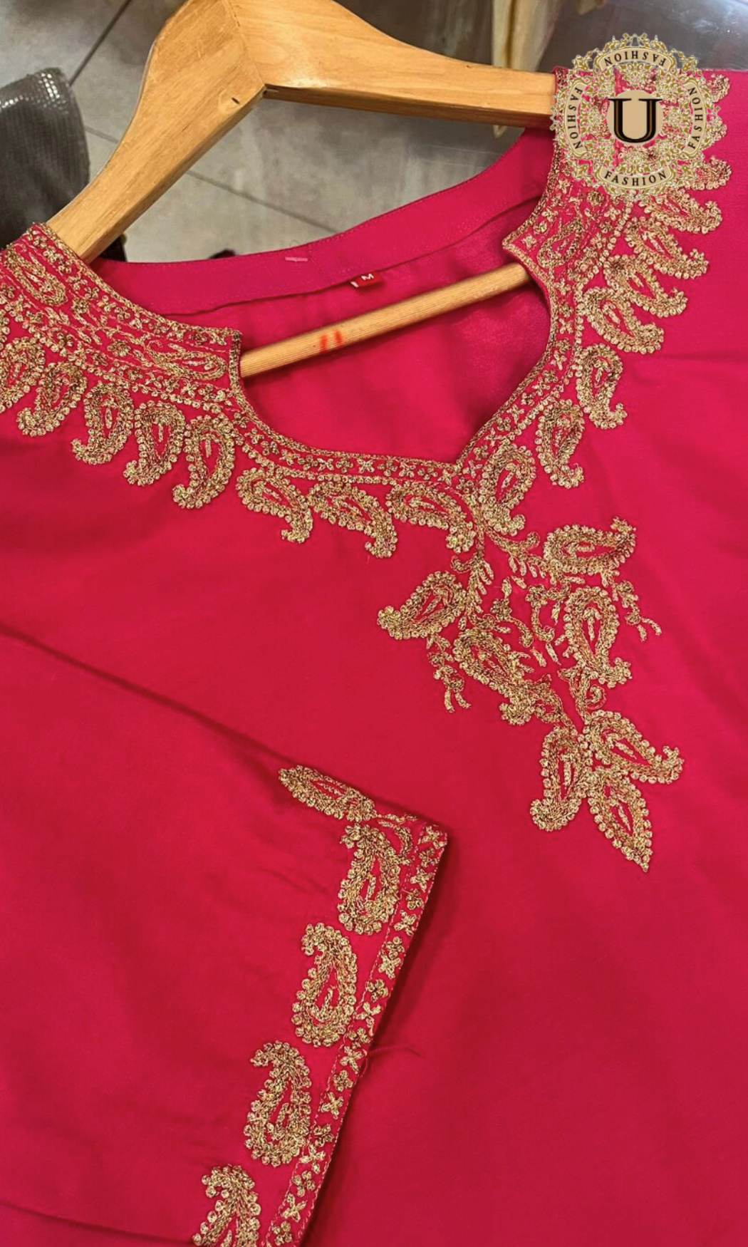 Pink spun embroidered Long Kurti