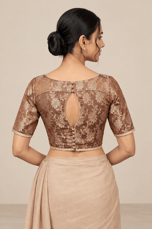 Brown Brocade blouse back pose