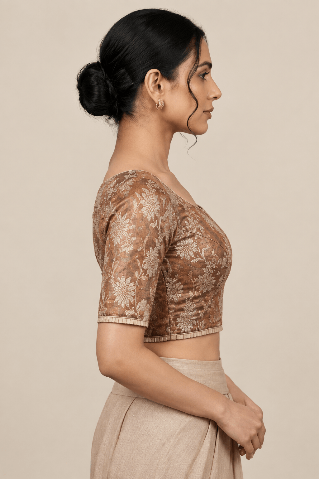Brown Brocade Designer Blouse U fashion