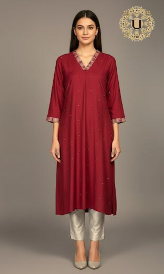 Dark Pink A Line Long Kurti