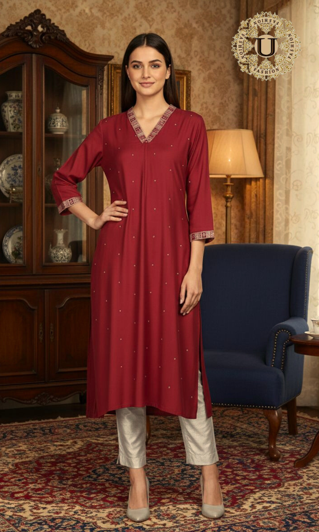 Dark Pink A Line Long Kurti